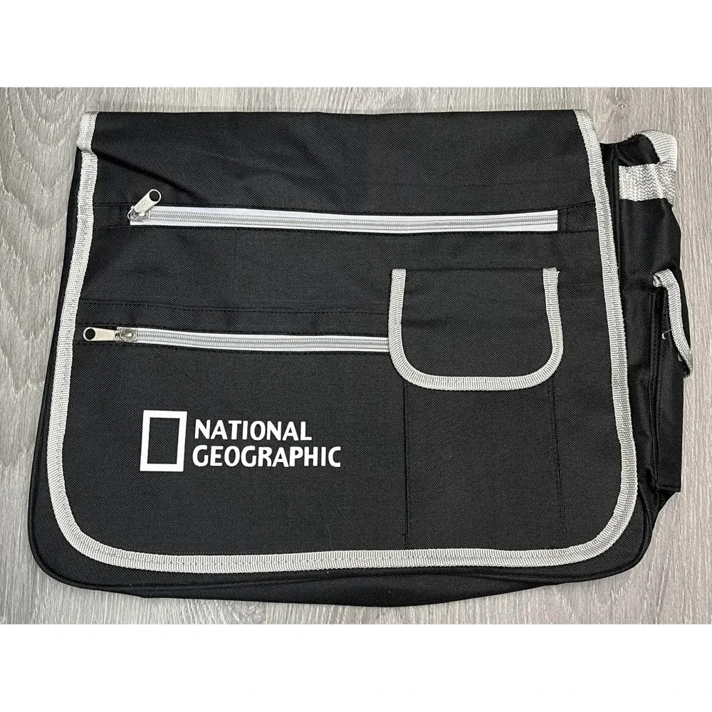National Geographic Messenger Bag Travel Organizer Adjustable Strap Black